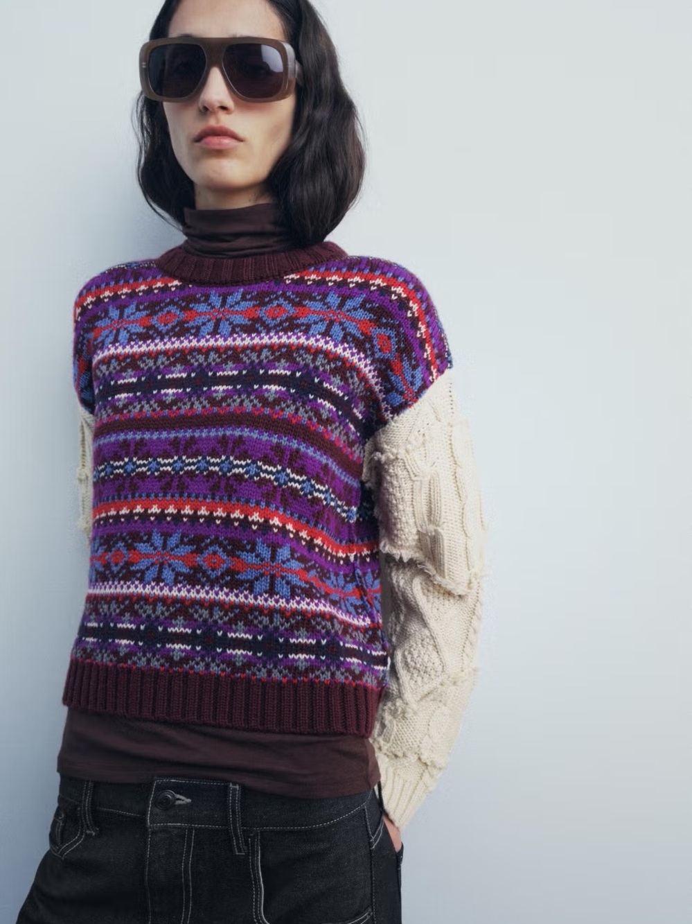 Zara Contrasting Knit Jacquard Sweater size S , NWT